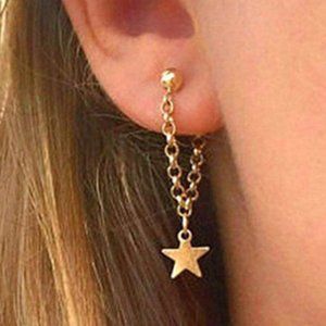 NEW Gold Star Chain Earrings 2pcs
